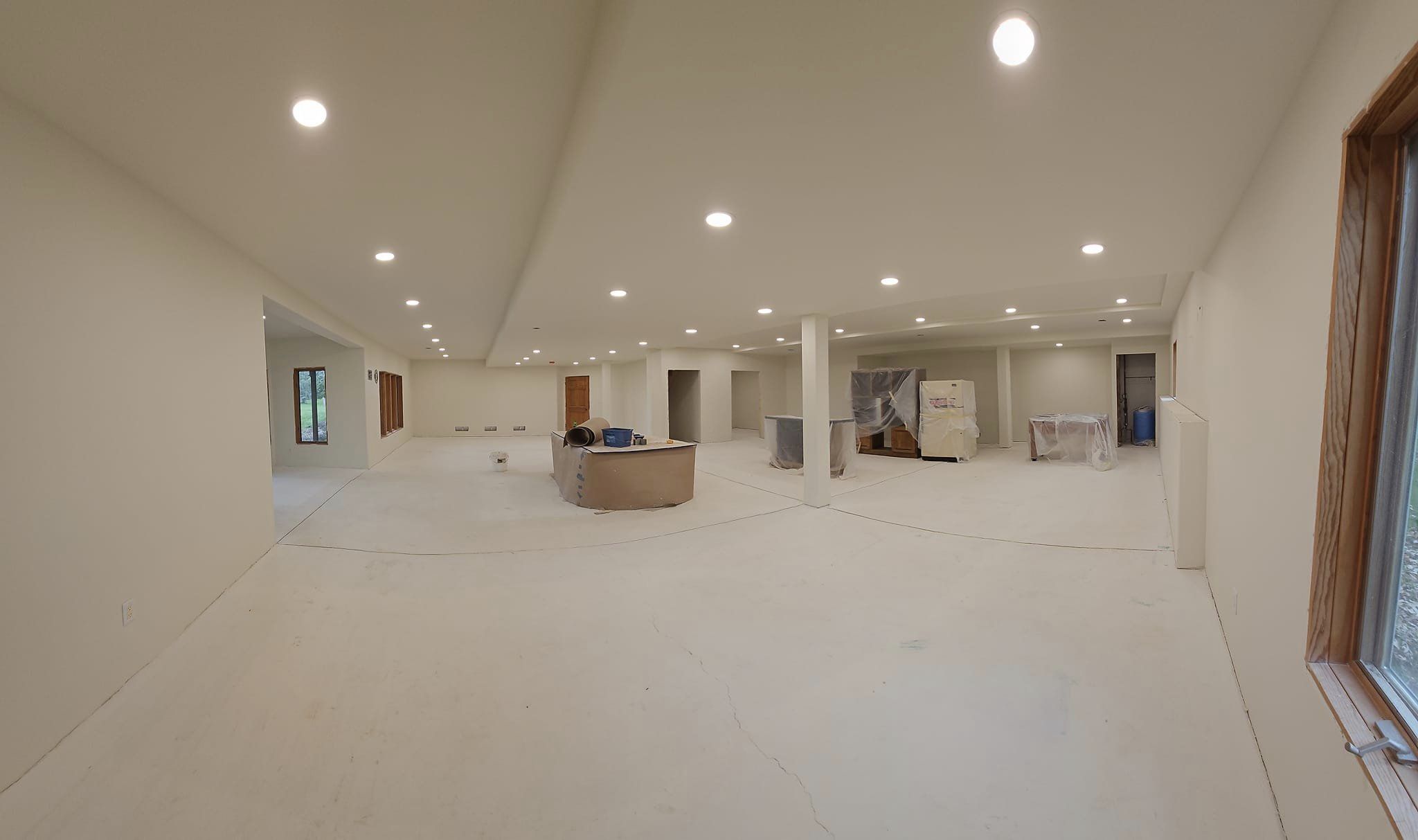 Finished lower level with recessed lighting